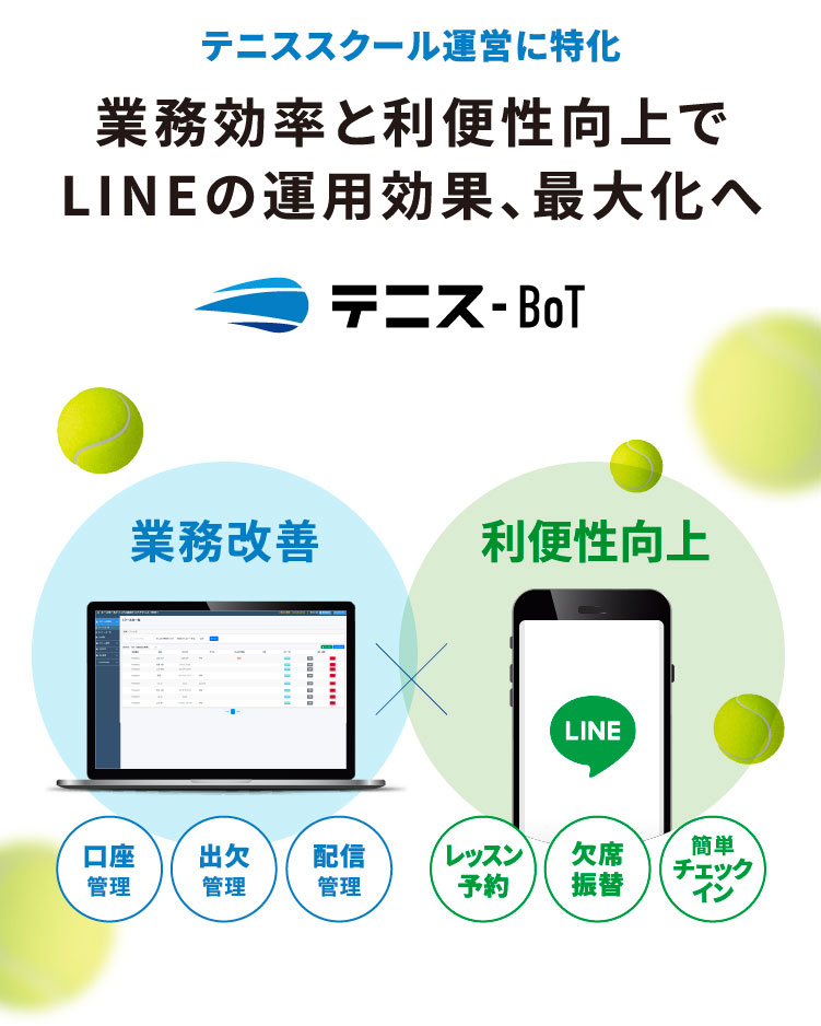 テニススクールに特化 業務効率と利便性向上でLINEの運用効果、最大化へ テニス-BoT